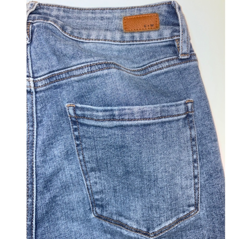 Cleo Wolf High Rise Bootcut Jeans Blue Distressed Cuffed Hem Size 26W 34L - Picture 8 of 9